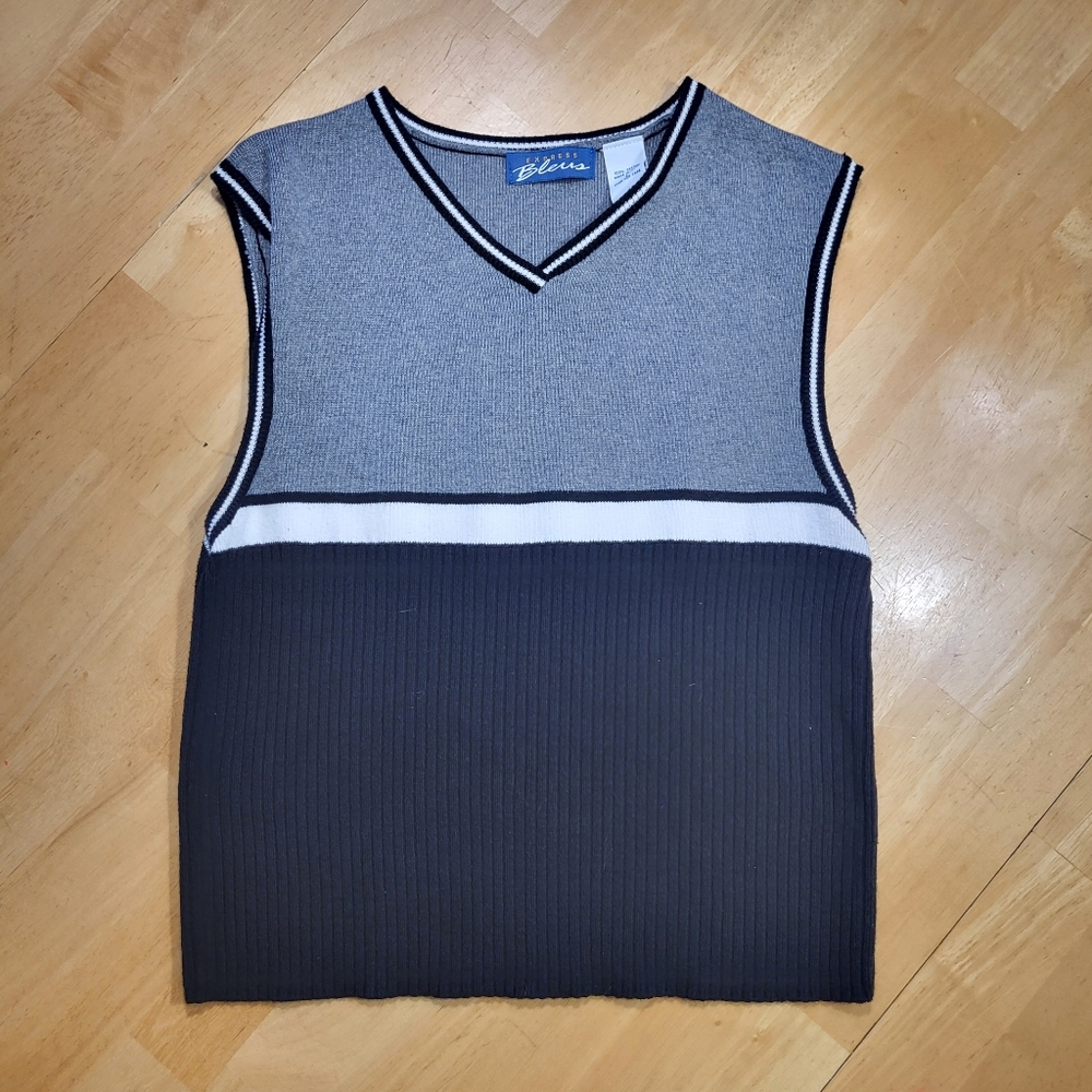Vintage Express Blues Sleeveless Sweater Black & White Women Large Preppy Retro